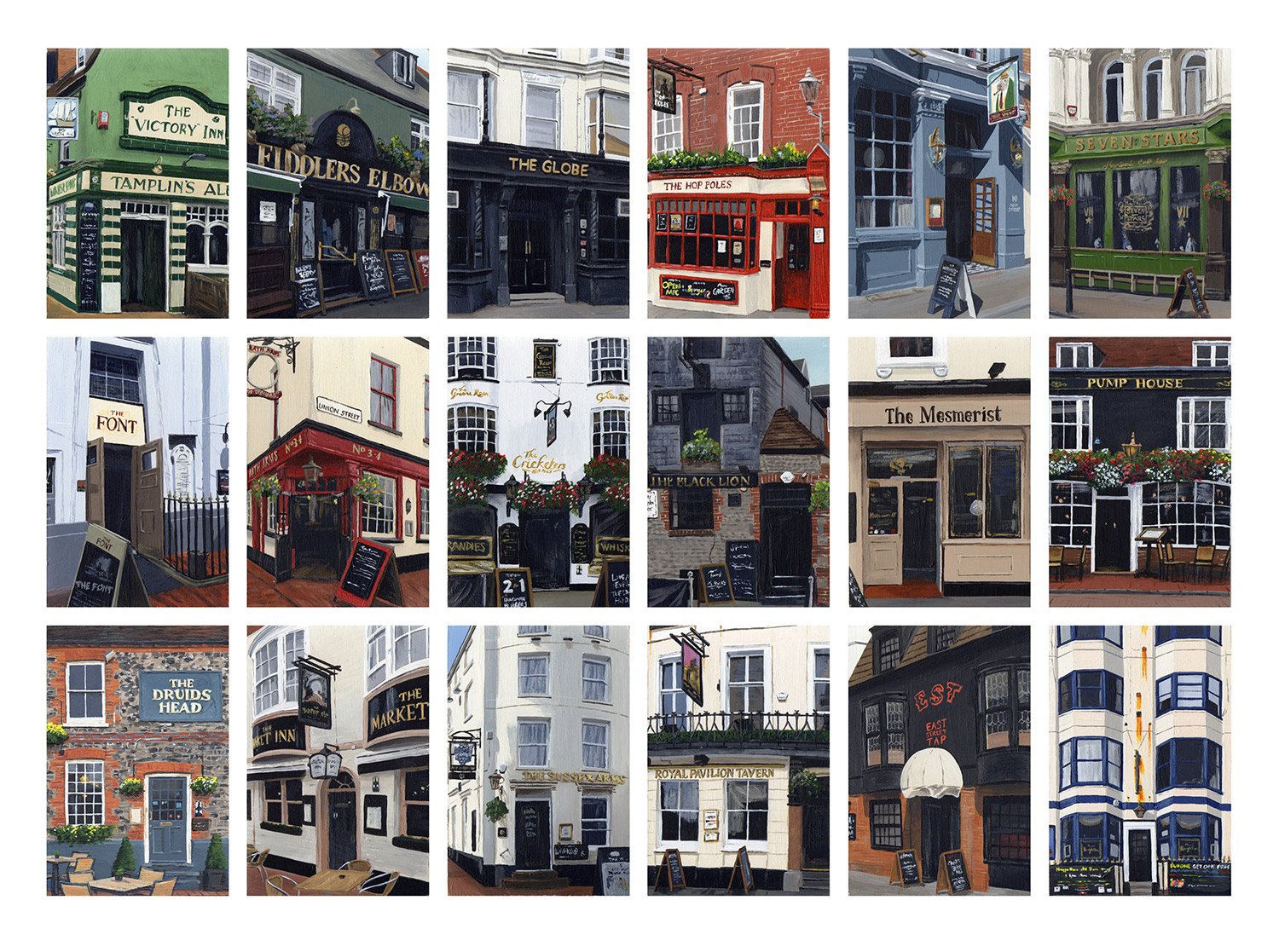 A Painted Pub Crawl of The Lanes in Brighton by Martin Thomas