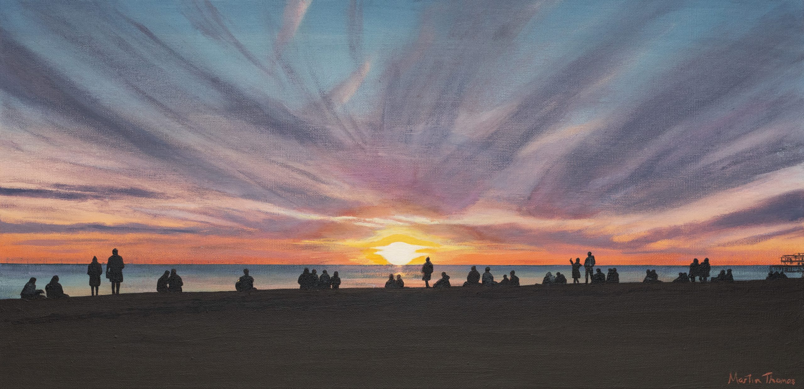 Painting of The sunset from Brighton beach by Martin Thomas