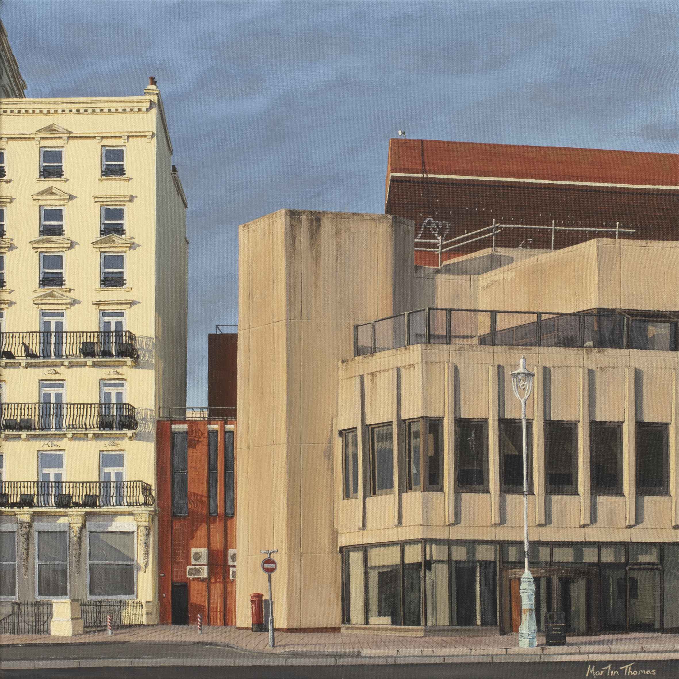 Painting of The Brighton Centre and the Grand Hotel at dusk by Martin Thomas